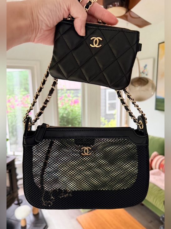 Handbags - FULL SET New in Box Chanel Makeup Mesh Clutch w Chain in Black Lambskin Leather